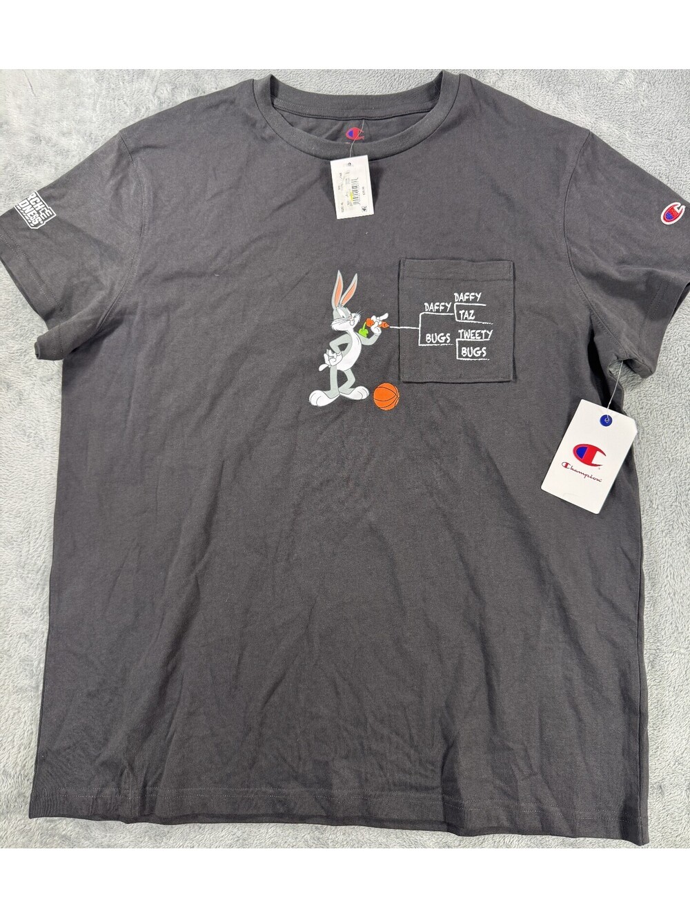 Champion Space Jam 90's March Madness XL Charcoal Gray Graphic T-Shirt w/ Pocket